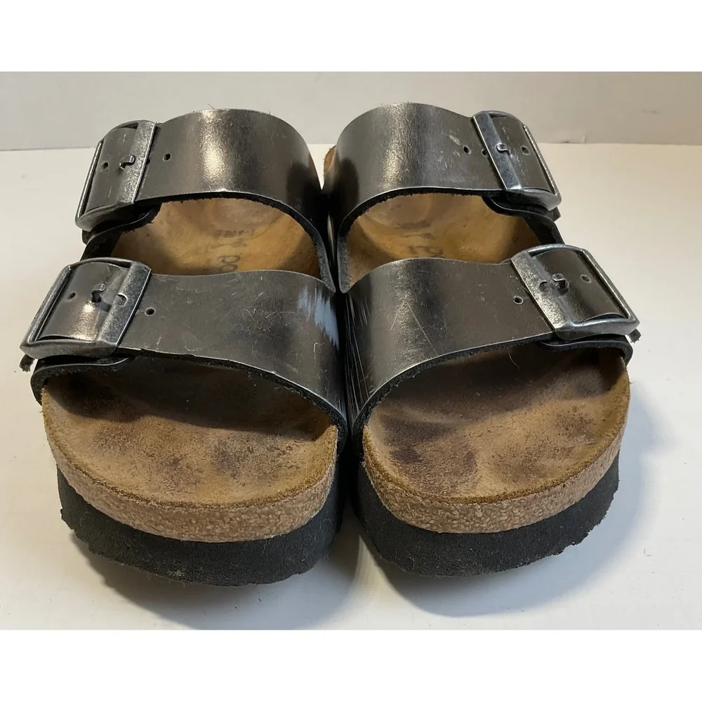 Papillio by Birkenstock Arizona Platform Sandals Metallic Silver EU 37 US 6-6.5